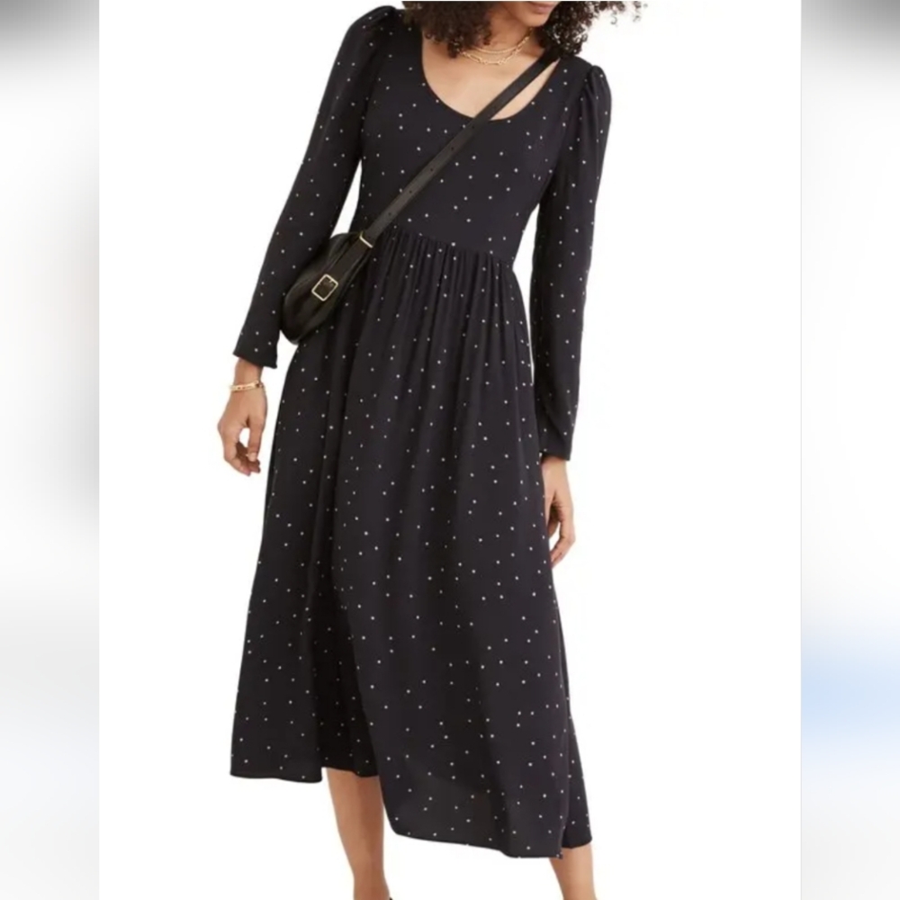 Madewell Scoop Neck Midi Dress Black With Star Print